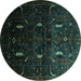 Round Persian Turquoise Traditional Rug, tr2688turq