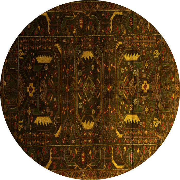 Round Machine Washable Persian Yellow Traditional Rug, wshtr2688yw