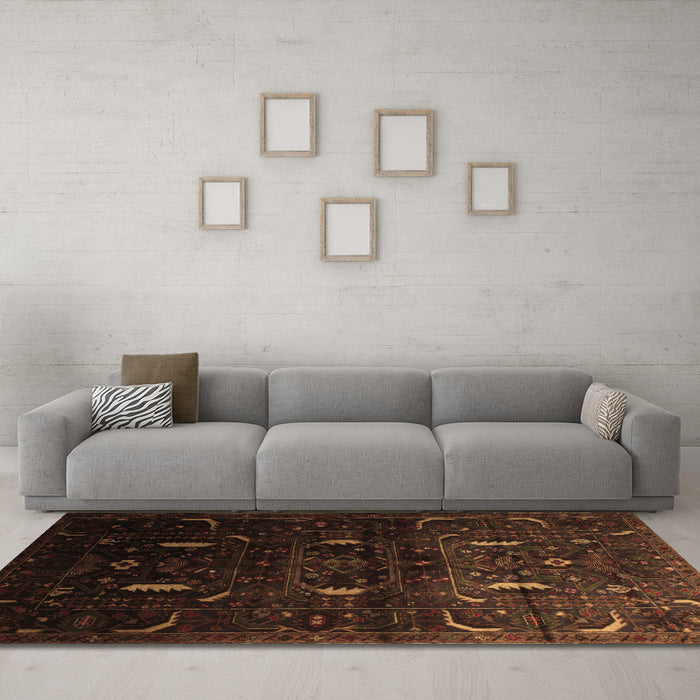 Machine Washable Persian Brown Traditional Rug in a Living Room,, wshtr2688brn