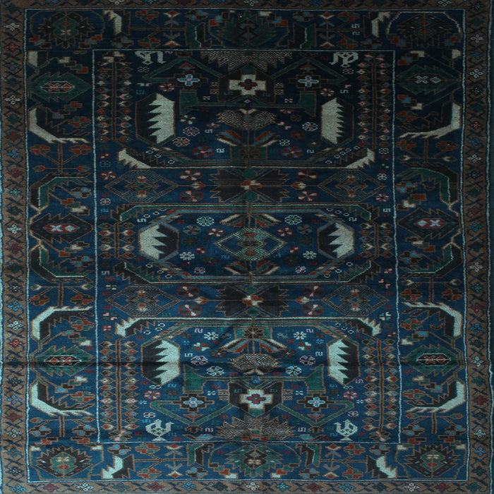 Square Machine Washable Persian Light Blue Traditional Rug, wshtr2688lblu