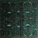 Square Machine Washable Persian Turquoise Traditional Area Rugs, wshtr2688turq