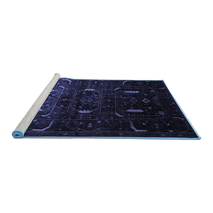 Sideview of Machine Washable Persian Blue Traditional Rug, wshtr2688blu