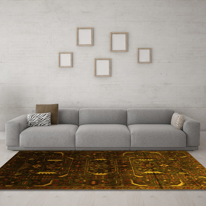 Machine Washable Persian Yellow Traditional Rug in a Living Room, wshtr2688yw