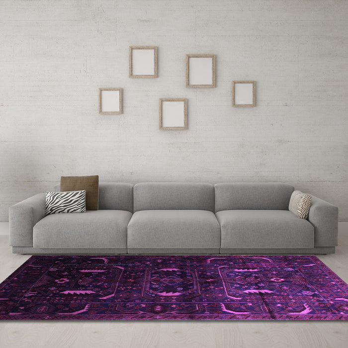 Machine Washable Persian Purple Traditional Area Rugs in a Living Room, wshtr2688pur