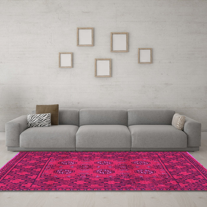 Machine Washable Persian Pink Traditional Rug in a Living Room, wshtr2689pnk