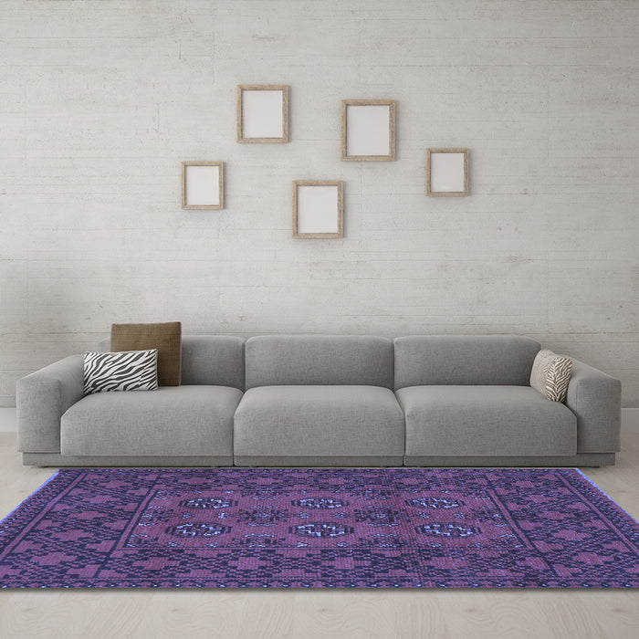Machine Washable Persian Blue Traditional Rug in a Living Room, wshtr2689blu