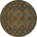 Round Machine Washable Persian Turquoise Traditional Area Rugs, wshtr2689turq