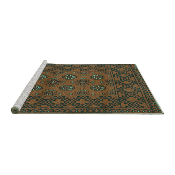 Sideview of Machine Washable Persian Turquoise Traditional Area Rugs, wshtr2689turq
