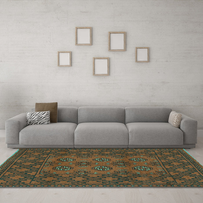 Machine Washable Persian Turquoise Traditional Area Rugs in a Living Room,, wshtr2689turq