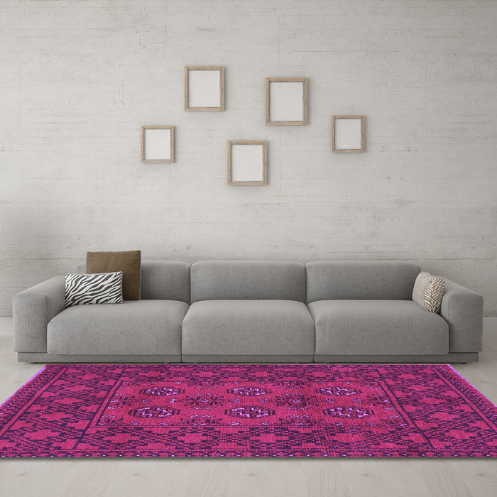 Machine Washable Persian Purple Traditional Area Rugs in a Living Room, wshtr2689pur