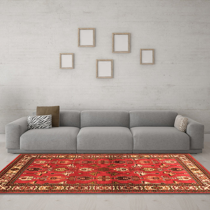 Machine Washable Animal Orange Traditional Area Rugs in a Living Room, wshtr268org