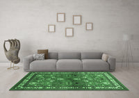 Machine Washable Animal Emerald Green Traditional Rug, wshtr268emgrn