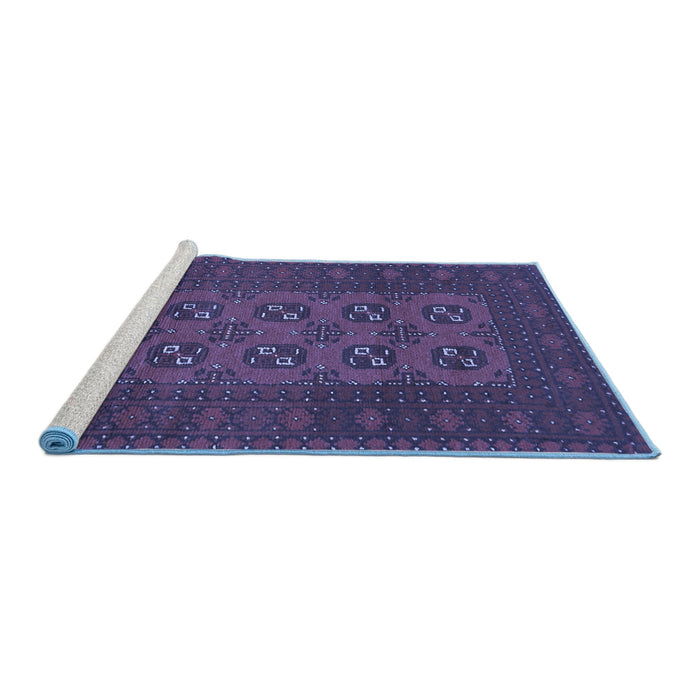 Sideview of Machine Washable Persian Blue Traditional Rug, wshtr2690blu