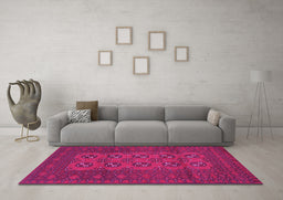 Machine Washable Persian Pink Traditional Rug in a Living Room, wshtr2690pnk