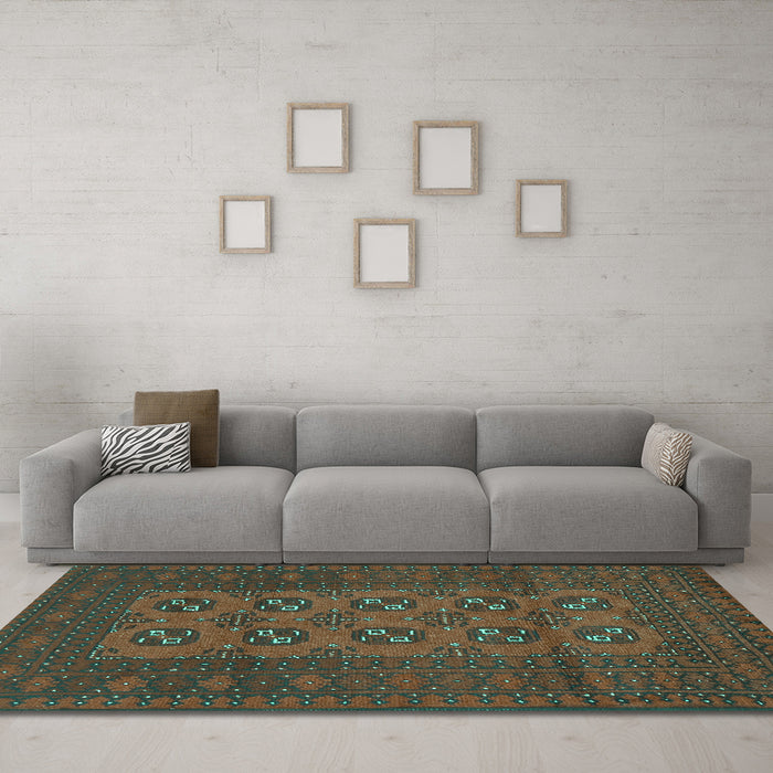 Machine Washable Persian Turquoise Traditional Area Rugs in a Living Room,, wshtr2690turq
