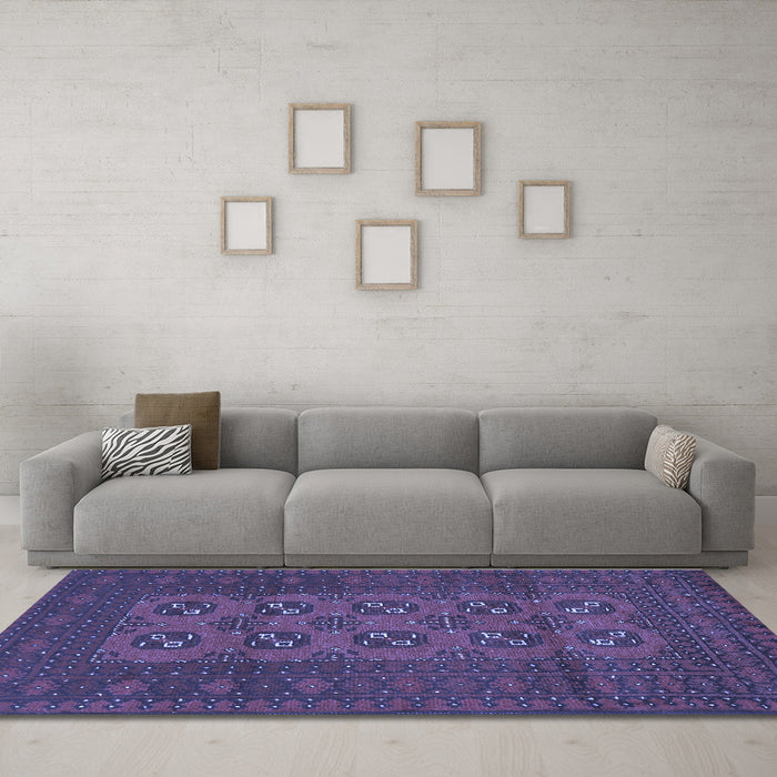 Machine Washable Persian Blue Traditional Rug in a Living Room, wshtr2690blu