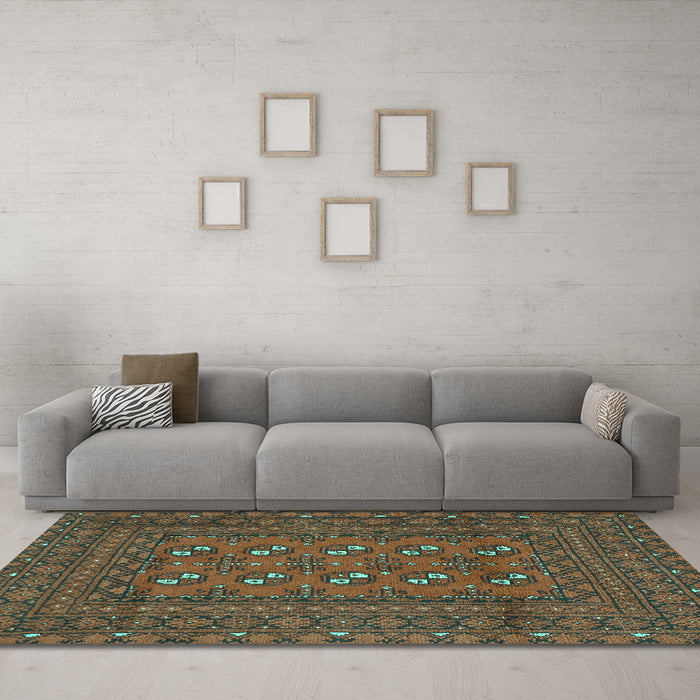Machine Washable Persian Turquoise Traditional Area Rugs in a Living Room,, wshtr2691turq