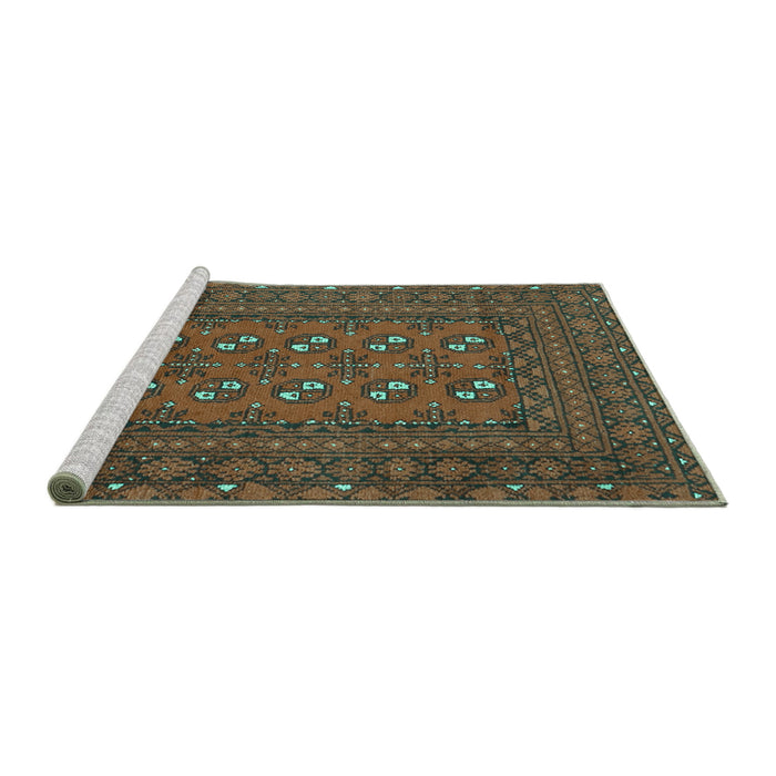 Sideview of Machine Washable Persian Turquoise Traditional Area Rugs, wshtr2691turq