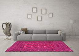 Machine Washable Persian Pink Traditional Rug in a Living Room, wshtr2691pnk