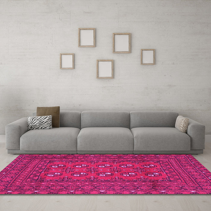 Machine Washable Persian Pink Traditional Rug in a Living Room, wshtr2691pnk