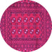 Round Machine Washable Persian Pink Traditional Rug, wshtr2691pnk