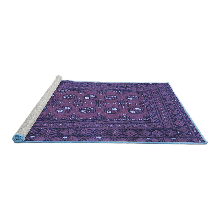 Sideview of Machine Washable Persian Blue Traditional Rug, wshtr2691blu
