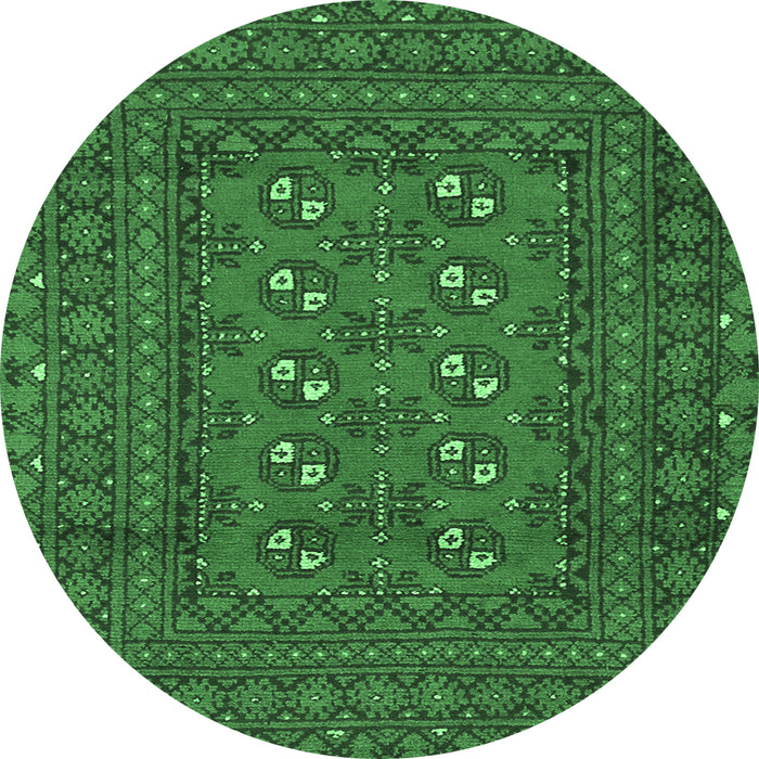 Round Machine Washable Persian Emerald Green Traditional Area Rugs, wshtr2691emgrn