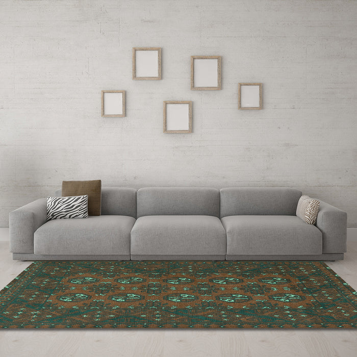 Machine Washable Persian Turquoise Traditional Area Rugs in a Living Room,, wshtr2692turq
