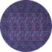 Round Machine Washable Persian Blue Traditional Rug, wshtr2692blu