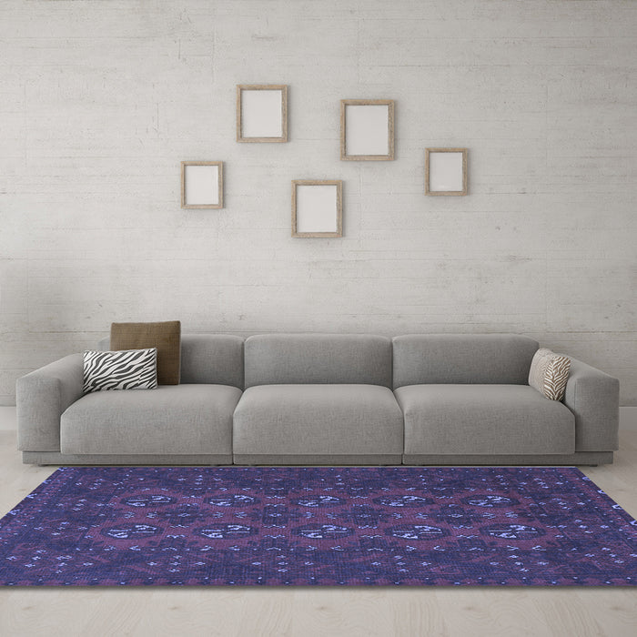 Machine Washable Persian Blue Traditional Rug in a Living Room, wshtr2692blu