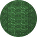 Round Machine Washable Persian Emerald Green Traditional Area Rugs, wshtr2692emgrn