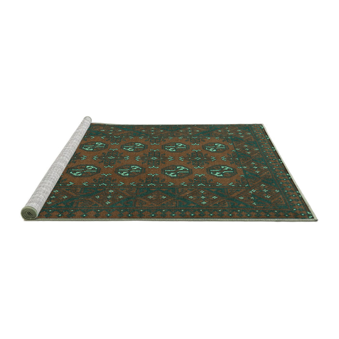 Sideview of Machine Washable Persian Turquoise Traditional Area Rugs, wshtr2692turq
