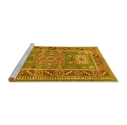 Sideview of Machine Washable Geometric Yellow Traditional Rug, wshtr2693yw