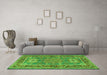 Machine Washable Geometric Green Traditional Area Rugs in a Living Room,, wshtr2693grn