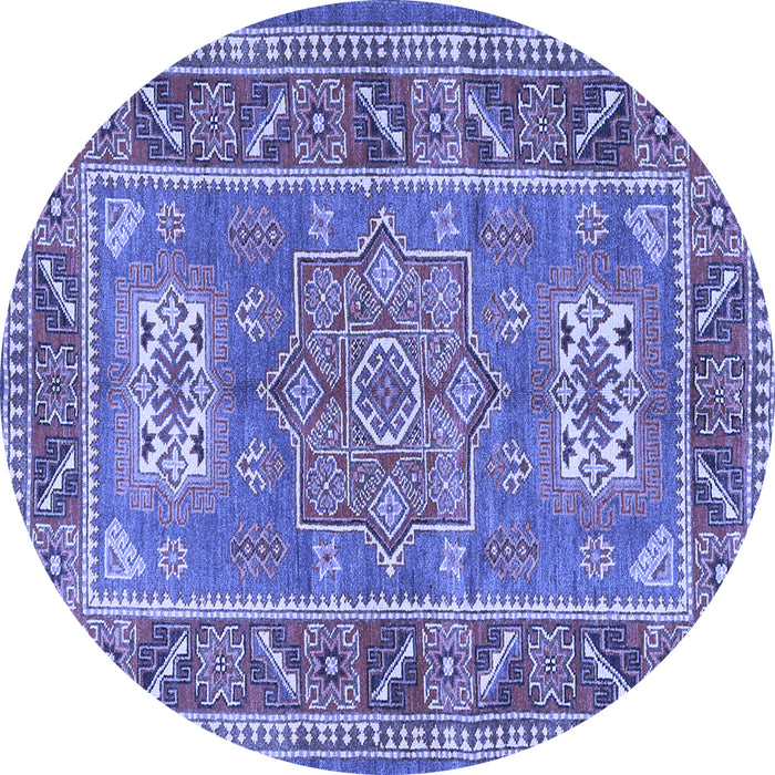 Round Machine Washable Geometric Blue Traditional Rug, wshtr2693blu