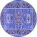 Round Machine Washable Geometric Blue Traditional Rug, wshtr2693blu