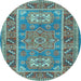 Round Geometric Light Blue Traditional Rug, tr2693lblu