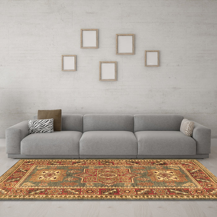 Machine Washable Geometric Brown Traditional Rug in a Living Room,, wshtr2693brn