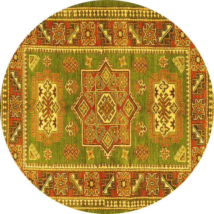 Round Machine Washable Geometric Yellow Traditional Rug, wshtr2693yw