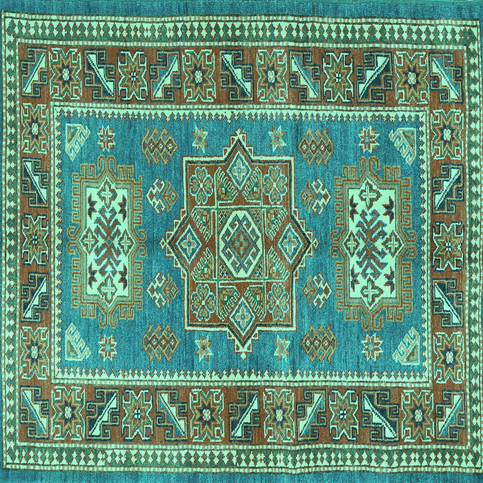 Square Geometric Turquoise Traditional Rug, tr2693turq