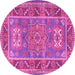 Round Geometric Pink Traditional Rug, tr2693pnk