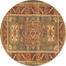 Round Machine Washable Geometric Brown Traditional Rug, wshtr2693brn