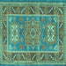 Square Machine Washable Geometric Turquoise Traditional Area Rugs, wshtr2693turq