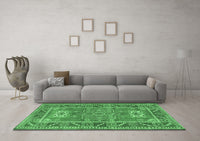 Machine Washable Geometric Emerald Green Traditional Rug, wshtr2693emgrn