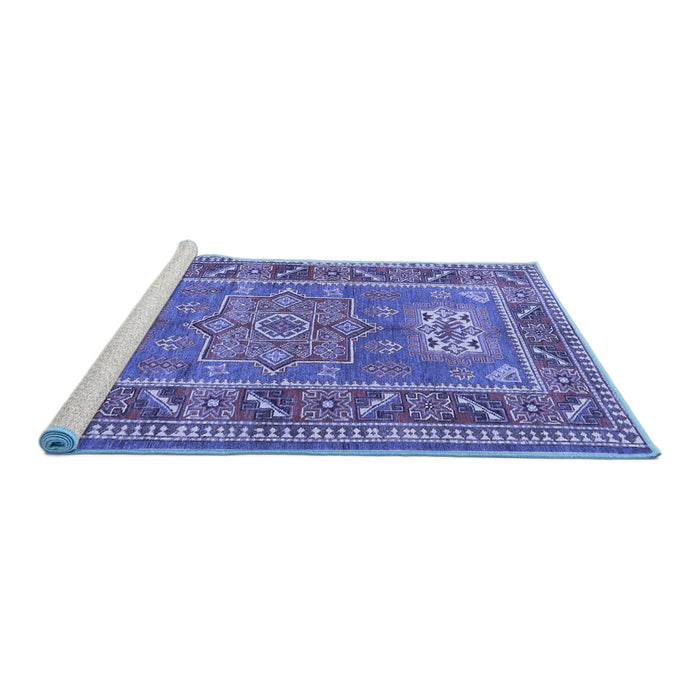 Sideview of Machine Washable Geometric Blue Traditional Rug, wshtr2693blu