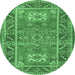 Round Geometric Emerald Green Traditional Rug, tr2693emgrn