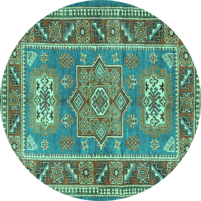 Round Geometric Turquoise Traditional Rug, tr2693turq