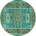 Round Geometric Turquoise Traditional Rug, tr2693turq