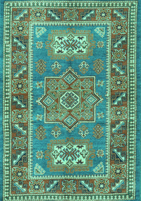 Geometric Turquoise Traditional Rug, tr2693turq