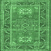 Square Geometric Emerald Green Traditional Rug, tr2693emgrn